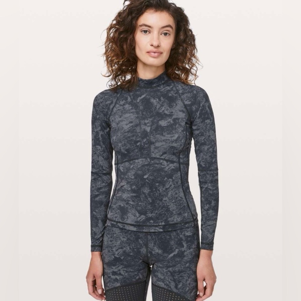 NWOT Lululemon Beach Break RashguardWashed Marble Titanium Deep Coal Size 4